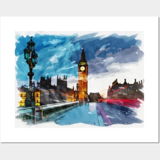 London, England Watercolor Travel Souvenir Fine Art Posters and Art